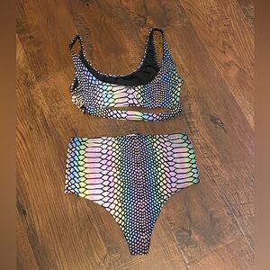 Rave Wonderland two piece reflective set - thong and under boob